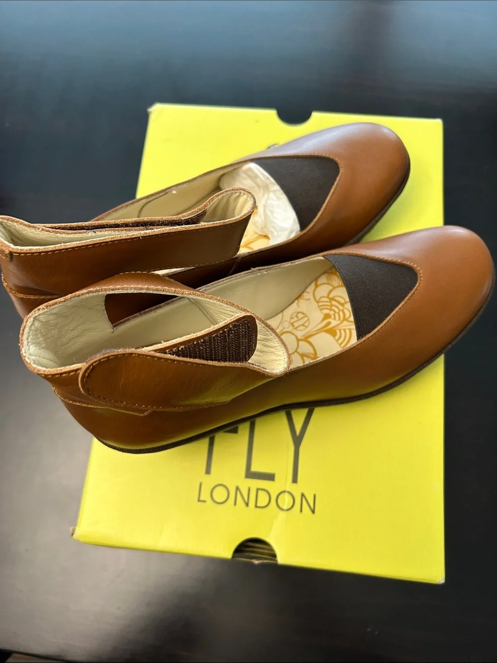 Fly London Two-Tone Brown Leather Slip-On Flats - Picture 3 of 6